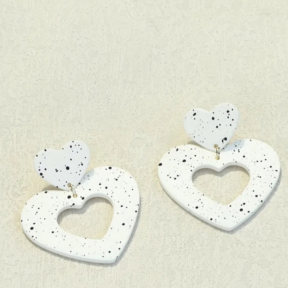 White Heart Earrings
